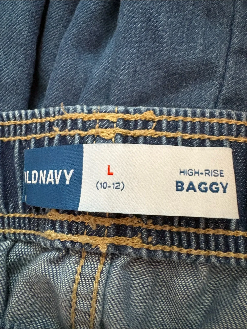 Old Navy High-Rise Baggy Jeans - Blue with Tan Stitching